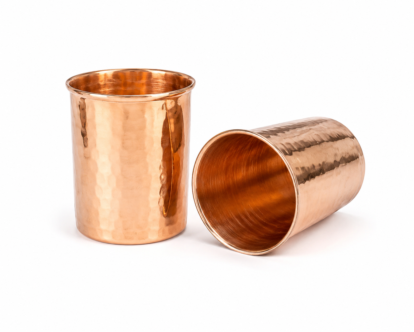 Tamba Copper Glass | Set of 2 | Plain | 250 ML | 5.5x8.5 CM | Pooja Worship & Drinkware