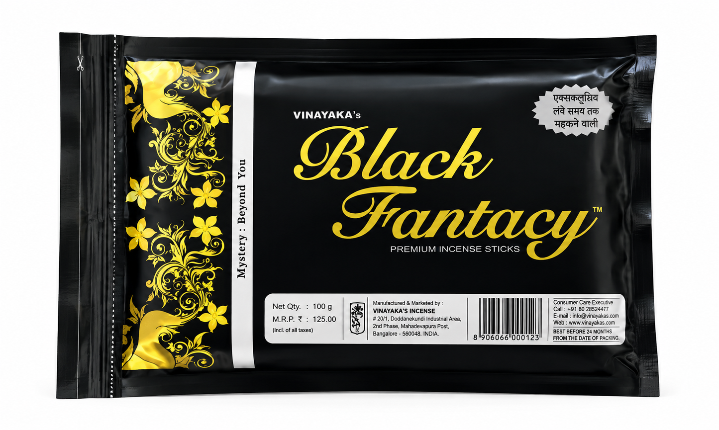 Vinayaka's Black Fantasy Premium Incense Sticks | 300 GM | Long Lasting | Natural Air Freshener | Pooja