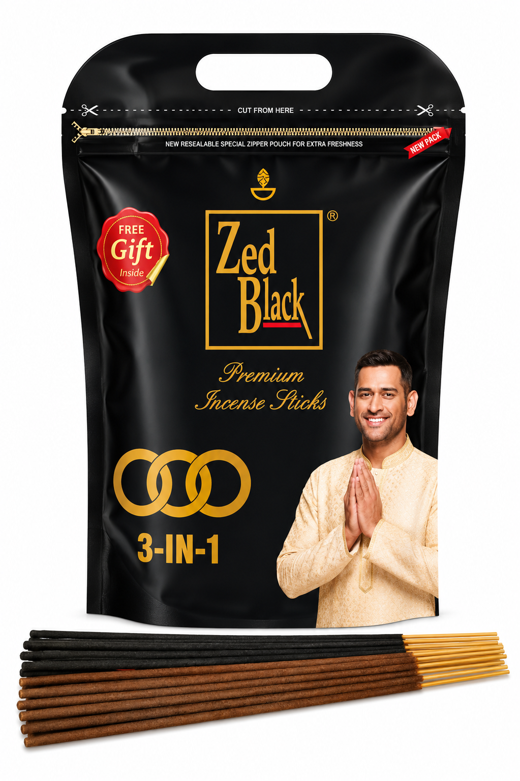 Zed Black 3 in 1 Premium Incense Sticks | 550 GM | Long Lasting | Natural Air Freshener | Pooja & Meditation