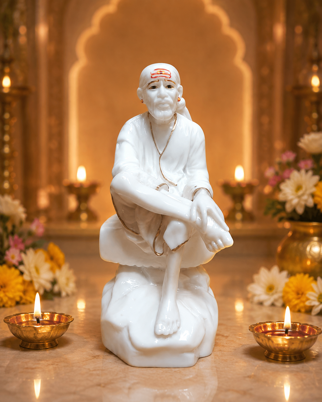 Sai Baba Marble Dust Idol 4.5 Inch-Elegant White Murti for Home Mandir, Pooja Room & Spiritual Decor
