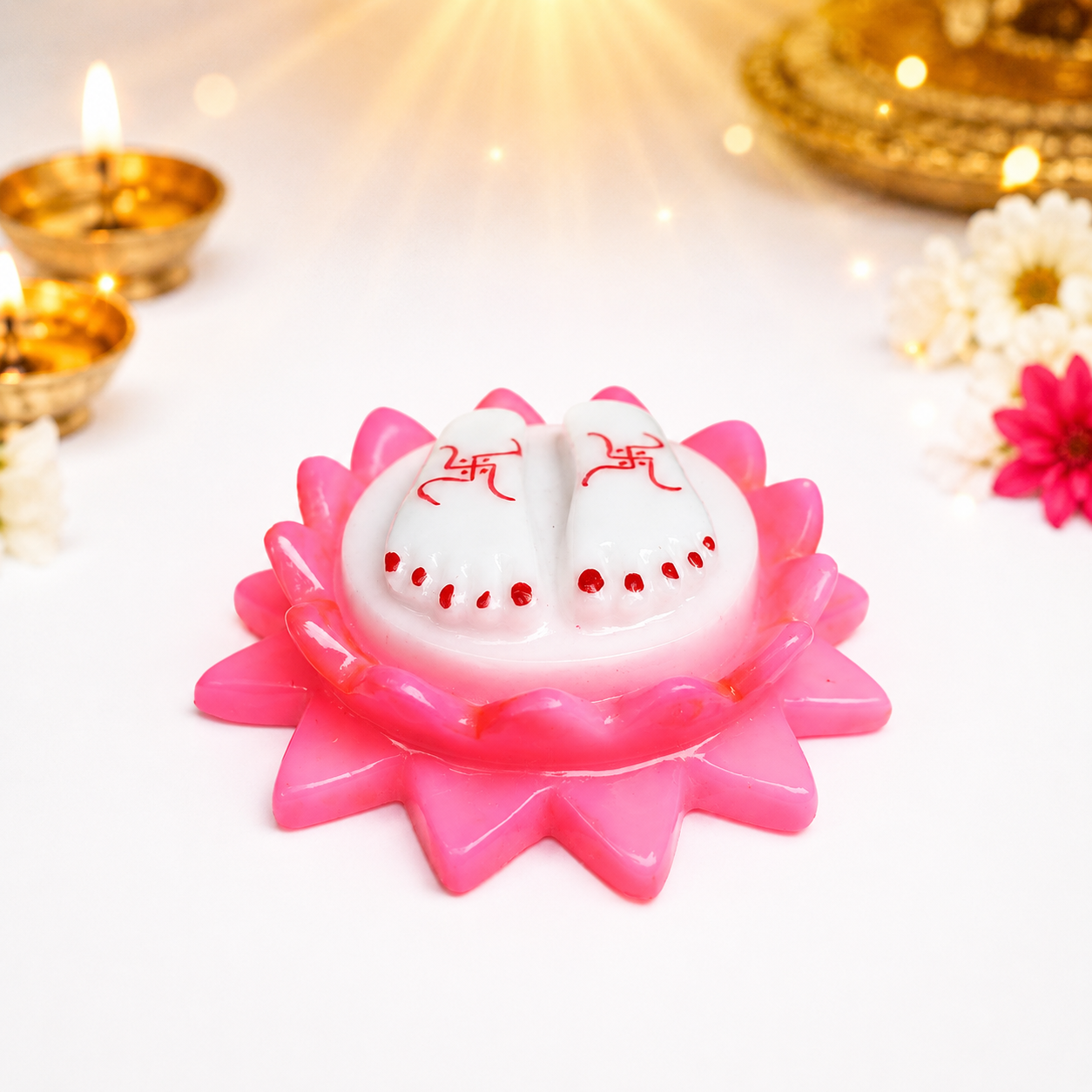 Sai Baba Sacred Charan Paduka on Pink Lotus | Auspicious Devotional Idol for Home Mandir & Pooja