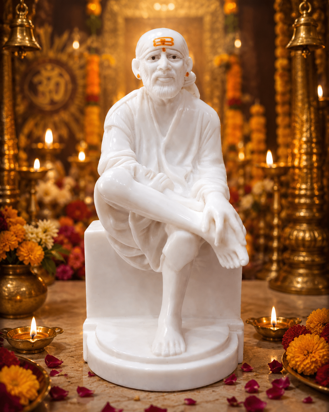 Sai Baba Statue 6 Inch White Decorative Idol – Spiritual Sitting Murti for Home Temple, Pooja Room & Gift