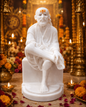Sai Baba Statue 6 Inch White Decorative Idol – Spiritual Sitting Murti for Home Temple, Pooja Room & Gift