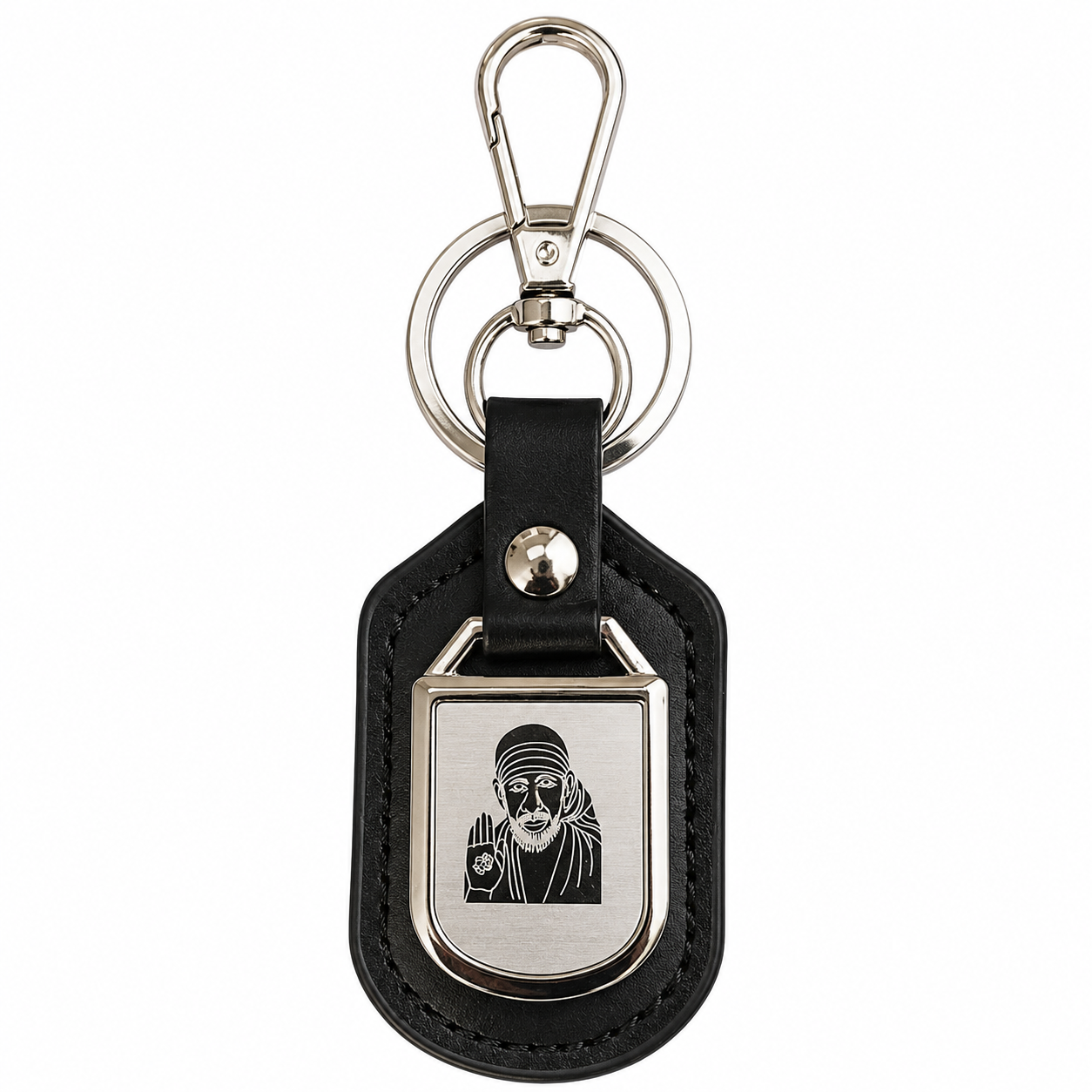 Sai Baba Black Leather Keychain | Car, Bike, House & Godown | Devotional Gift